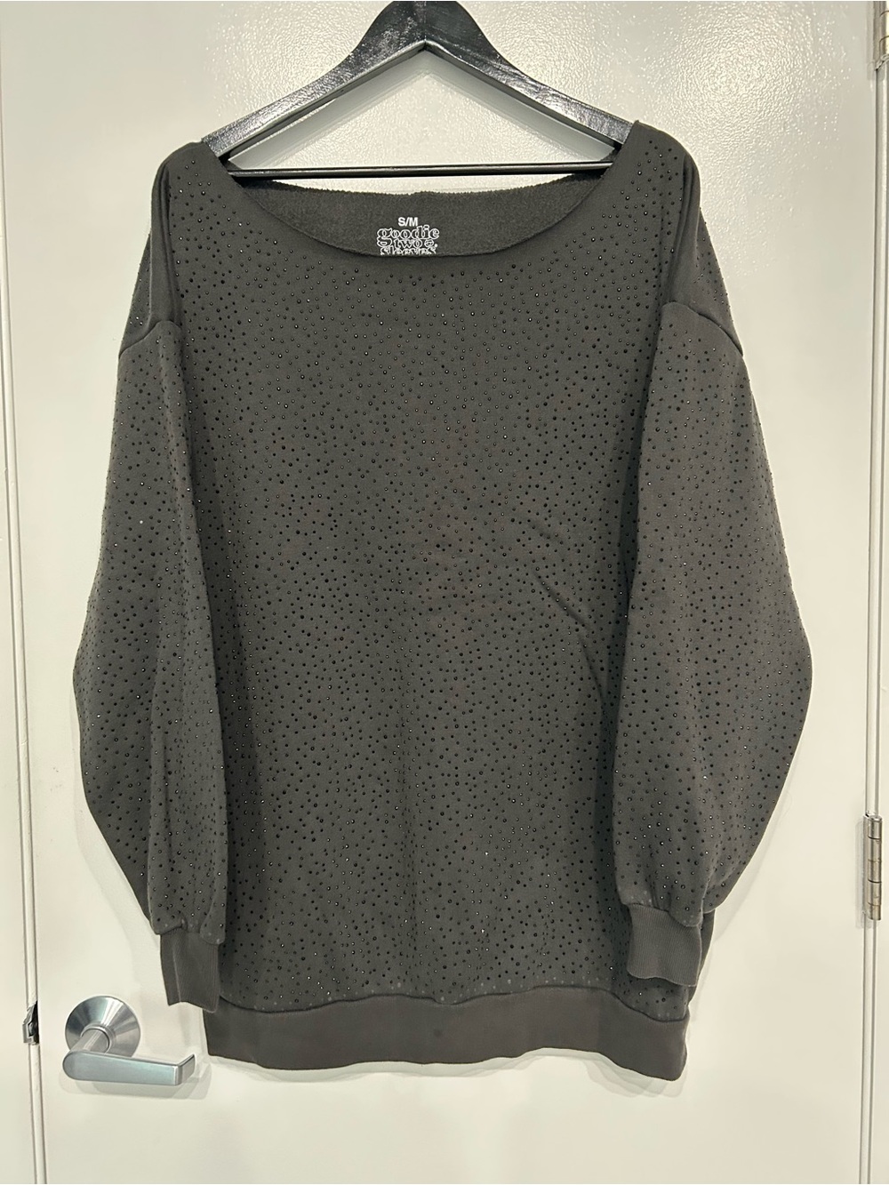 NWOT Goodie Two Sleeves Rhinestone Crystal Sparkle Off The Shoulder Sweatshirt S